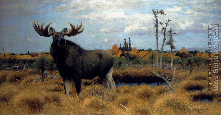 Friedrich Wilhelm Kuhnert : Elks In A Marsh Landscape